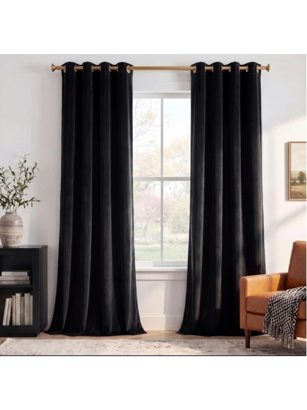 StangH Black Velvet Blackout Curtains Grommet Thermal, W52 x L84, 2 Panels